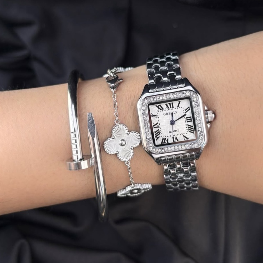 brand new Women Silver tone Stainless steel Rhinestone Bezel Square Watch - Picture 10 of 12